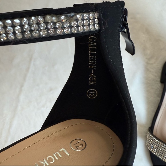 Lucky Top Gallery 45K Black Low Heels with Elegant Rhinestones and Ankle Strap - Picture 7 of 9